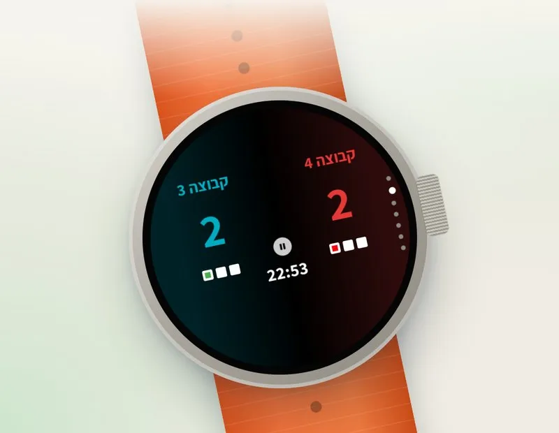 אפליקציית Headz ל-Wear OS: תוצאה וטיימר על שעון עגול